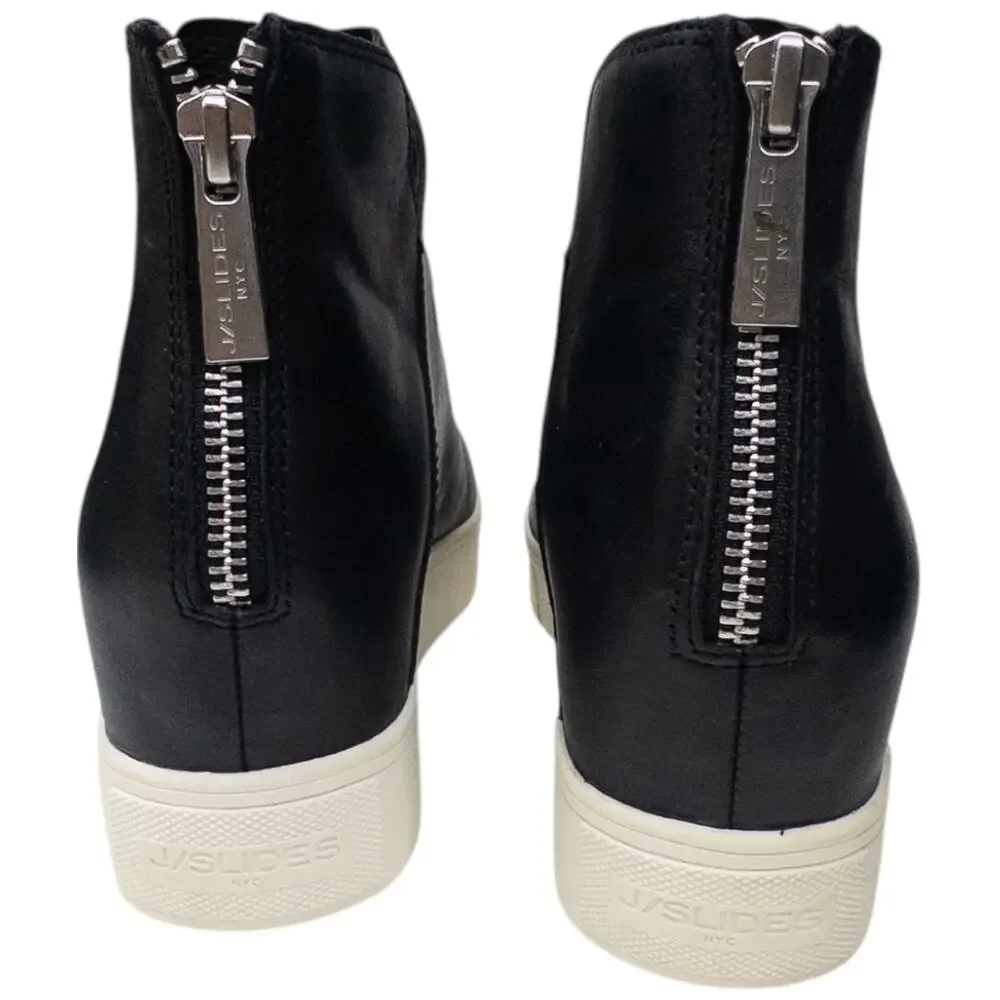 J Slides Black Shea Leather Platform Wedge Sneakers Women's size 7